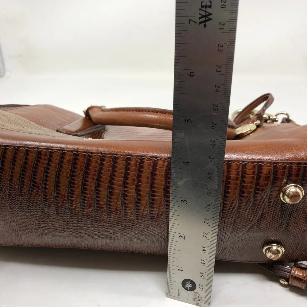 Brahmin Womens Small Satchel Brown Croc Embossed Leather Crossbody